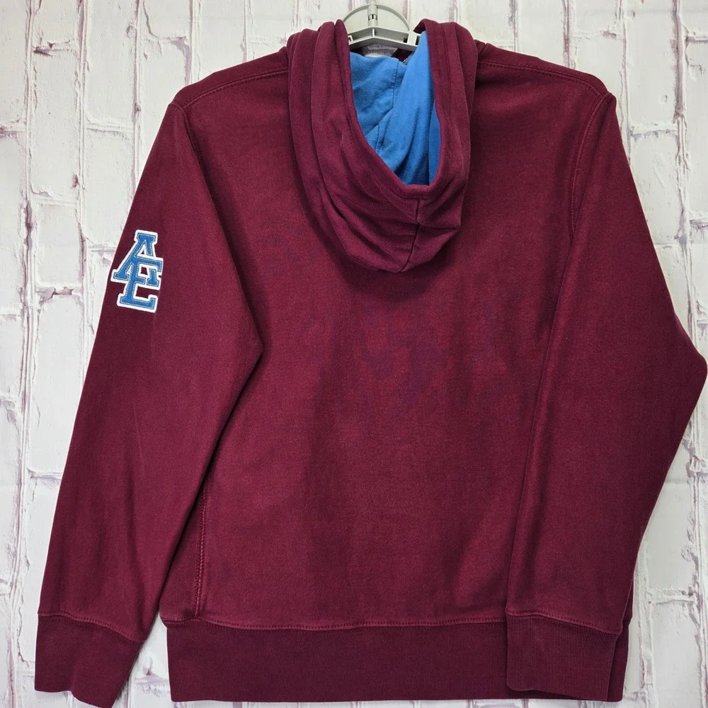 VTG Y2K American Eagle Hoodie Maroon Varsity Logo Cotton Fleece Pullover Mens M
